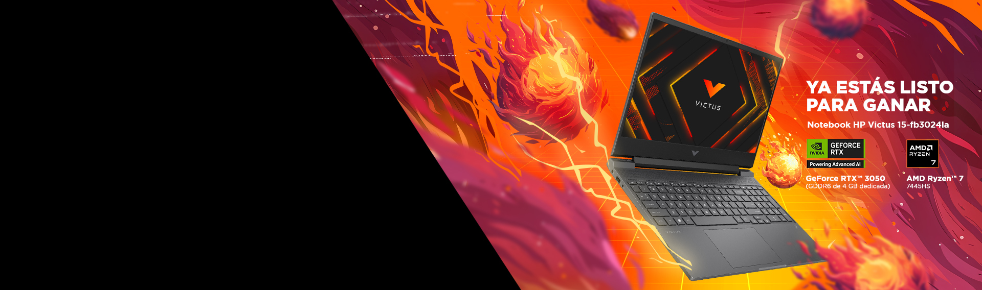 Imagen de una Notebook HP Gaming Victus con elementos gráfic...