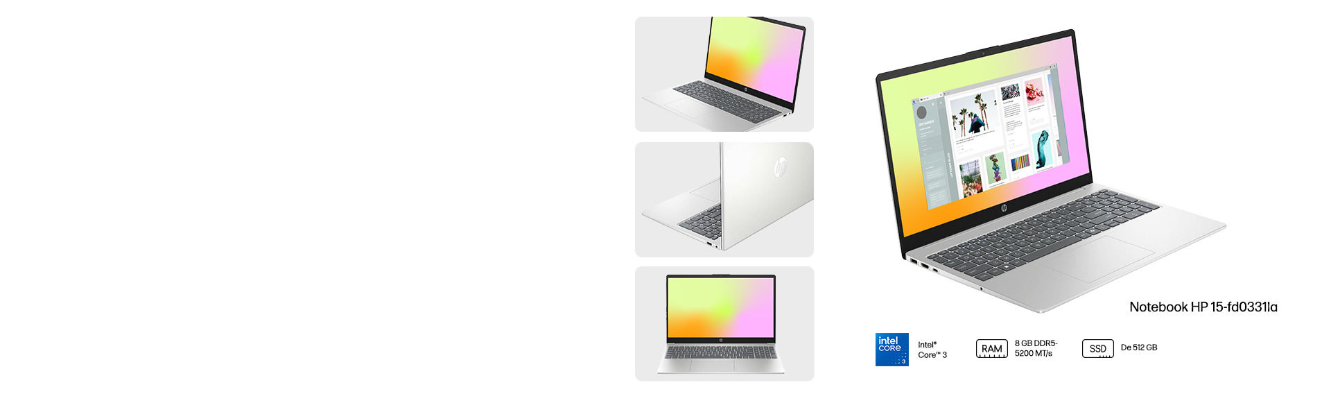 4 vistas de una Notebook HP 15-fd0331la. Procesador Intel&reg; C...