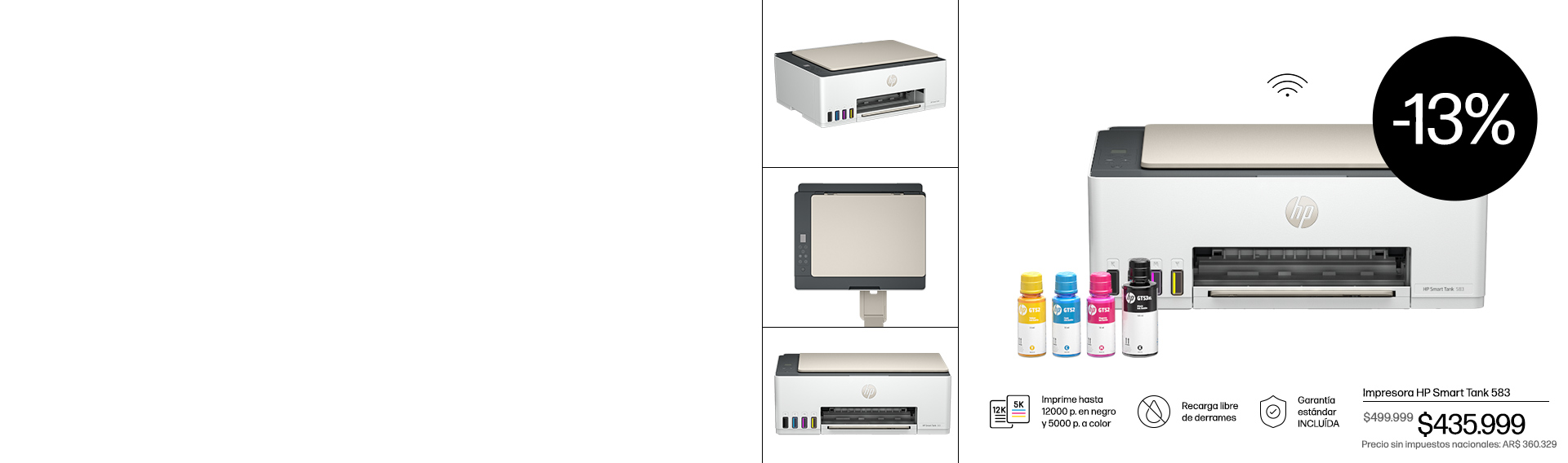 Descripción de imagen: Impresora HP Smart Tank 583 en 4 vist...