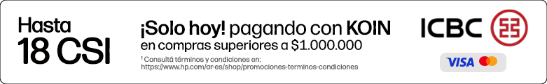 Hasta 18 csi. &iexcl;Solo hoy! pagando con KOIN
en compras superiores a $1.000.000 1 Consult&aacute; t&eacute;rminos y condiciones en: https://www.hp.com/ar-es/shop/promociones-terminos-condiciones