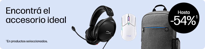 Encontr&aacute; el accesorio ideal para vos. Complement&aacute; tu d&iacute;a con estilo y funcionalidad. Collage de accesorios HP. Hasta -54%. (1) En productos seleccionados.