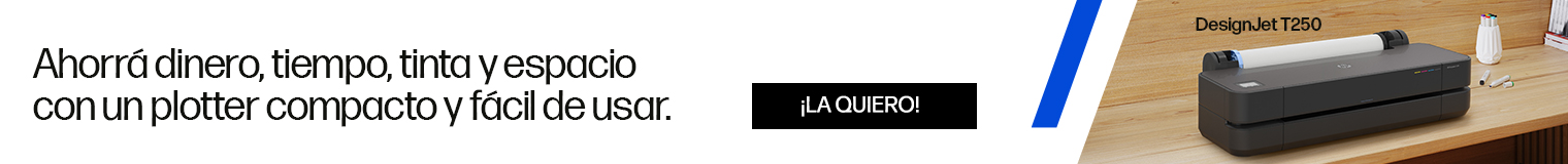 Ahorr&aacute; dinero, tiempo, tinta y espacio con un plotter compacto y f&aacute;cil de usar. Im&aacute;gen del plotter HP DesignJet de la serie T250. Hac&eacute; clic para comprar.