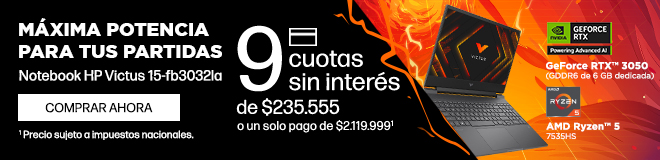 M&aacute;xima potencia para tus partidas. Redefin&iacute; el juego con precios imbatibles. Notebook HP Victus Gaming 15-fb3032la. 9 cuotas sin inter&eacute;s de: $235.555 o un solo pago de: $2.119.999(1). GPU GeForce RTX&trade; 3050(GDDR6 de 6 GB dedicada) y Procesador AMD Ryzen&trade; 5 7535HS. (1) Precio sujeto a impuestos nacionales. Consult&aacute; t&eacute;rminos y condiciones en: https://www.hp.com/ar-es/shop/promociones-terminos-condiciones  Hac&eacute; clic para comprar ahora.