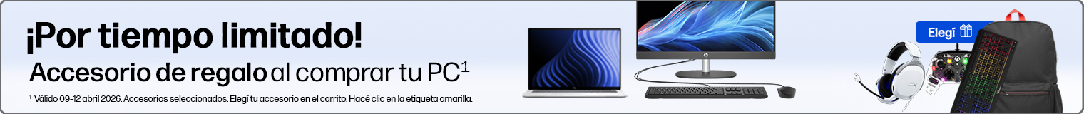 &iexcl;Por tiempo limitado! Accesorio de regalo al comprar tu PC* * * V&aacute;lido 09&ndash;12 abril 2026. Accesorios seleccionados. Eleg&iacute; tu accesorio en el carrito. Hac&eacute; clic en la etiqueta amarilla.
