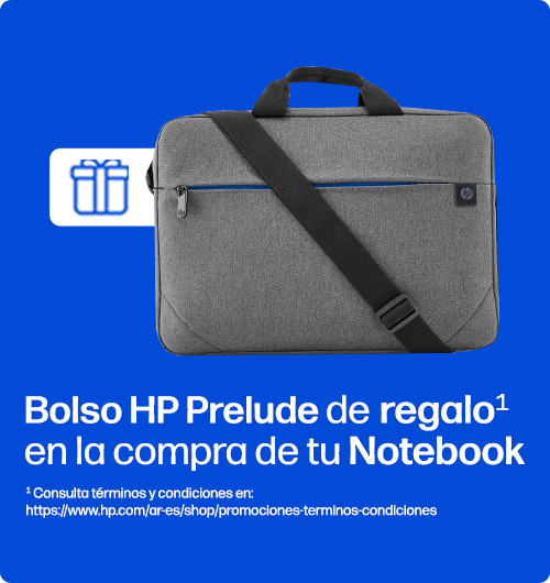 Bolso HP Prelude de regalo* en la compra de tu Notebook. * Consulta t&eacute;rminos y condiciones en: 
https://www.hp.com/ar-es/shop/promociones-terminos-condiciones