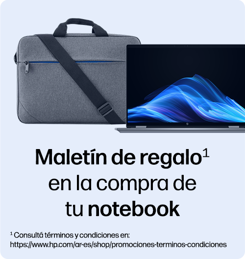 Malet&iacute;n de regalo* en la compra de tu notebook  * Consult&aacute; t&eacute;rminos y condiciones en: 
https://www.hp.com/ar-es/shop/promociones-terminos-condiciones