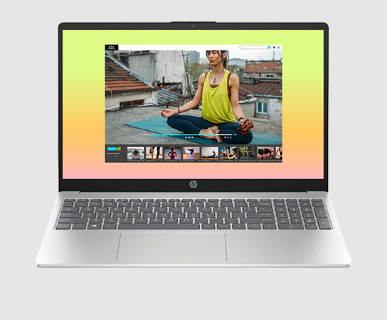 Imagen de una Notebook HP 15-fc0282la &nbsp;con aplicaci&oacute;n en pan...