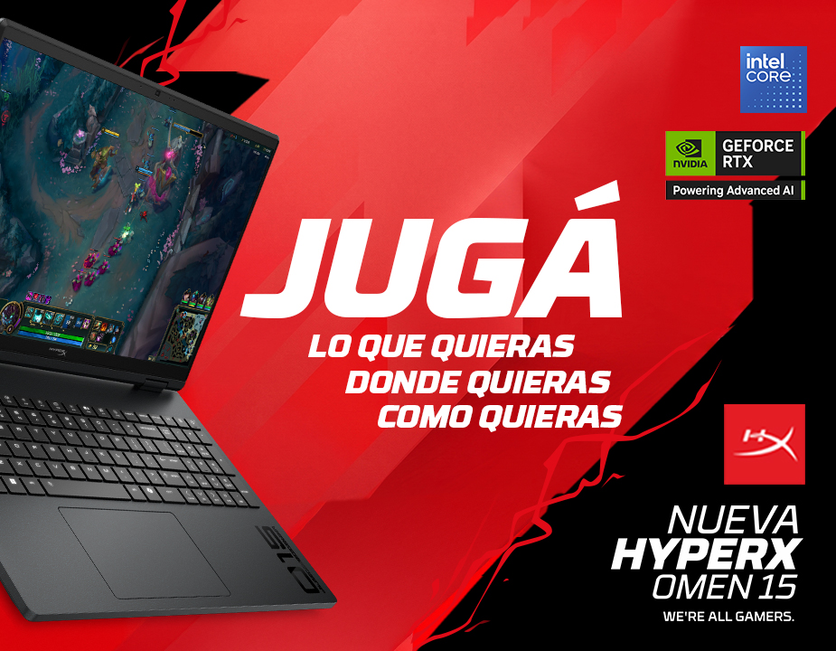 Jugá como quieras. 3 vistas de la Nueva HyperX Omen15 y accesorios. Procesador Intel Core- NVIDIA® GeForce RTX™