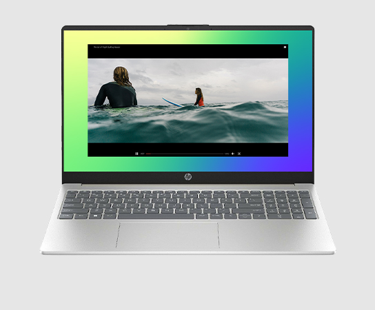 Imagen de una Notebook HP 15-fd0151la con aplicaci&oacute;n en pantalla.