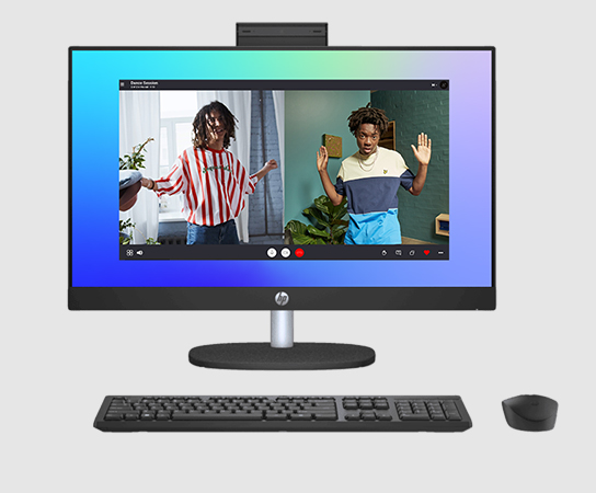 Imagen de un equipo Todo-en-Uno HP 24-cr0017la con aplicación en pantalla.