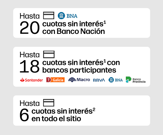 Hasta 20 cuotas sin inter&eacute;s&sup1; con Banco Naci&oacute;n. Hasta 18 cuot...